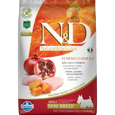 Farmina N ampD Pumpkin Dog Grain Free Chicken amp Pomegranate Adult Mini сухой беззерновой корм для взрослых собак мелких пород с курицей гранатом и тыквой - 7 кг 9400₽