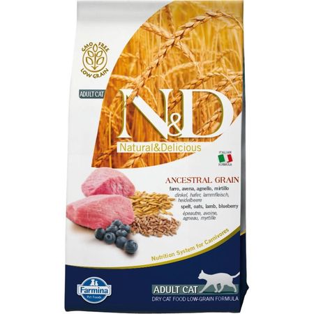 Farmina N ampD Ancestral Grain Cat Lamb Spelt Oats And Blueberry Adult сухой низкозерновой корм для взрослых кошек с ягненком и черникой - 5 кг 6699₽