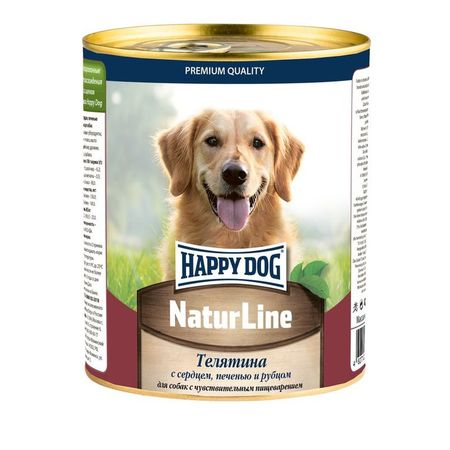 Happy Dog Natur Line консервы для взрослых собак с чувствительным пищеварением с телятиной, сердцем, печенью и рубцом - 970 гр х 12 шт (12 шт)