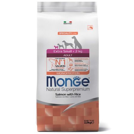 Monge Dog Speciality Line Monoprotein Extra Small полнорационный сухой корм для собак миниатюрных пород с лососем и рисом 2469₽