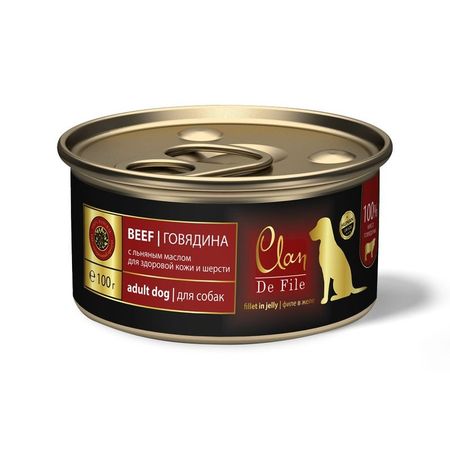 Clan De File полнорационный влажный корм для собак с говядиной кусочки в желе в консервах - 100 г 1440₽