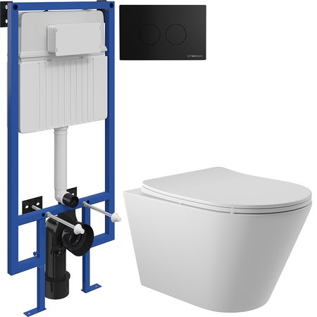 Комплект унитаза с инсталляцией STWORKI CON0120510162500471 цвет Белый матовый с сиденьем Микролифт и клавишей смыва цвет Черный матовый 43640₽