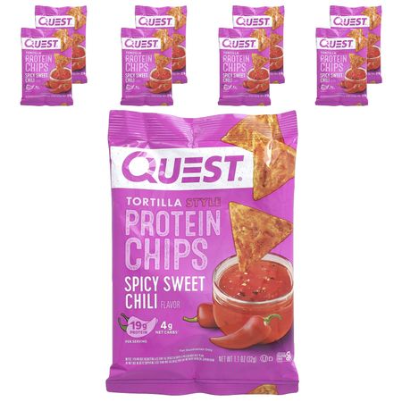 Quest Nutrition, Протеиновые чипсы в форме тортильи, острый сладкий чили, 8 пакетиков, 1,1 унции (32 г) Каждый