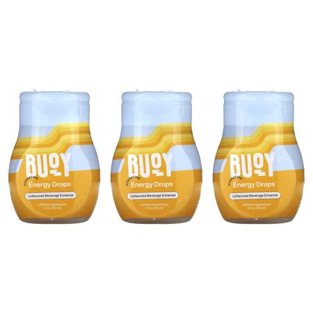 Buoy Hydration, Гидратирующие энергетические капли, Усилитель напитка, Без вкуса, 3 упаковки, 2 жидких унции (60 мл) Каждый