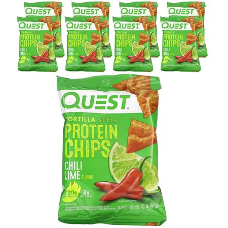 Quest Nutrition, Протеиновые чипсы в стиле тортильи, Чили-лайм, 8 пакетиков, 1,1 унции (32 г) Каждый
