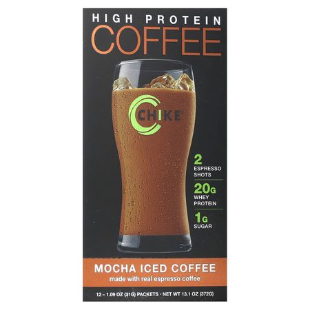 Chike Nutrition, Высокобелковый холодный кофе, мокко, 12 упаковок, 1,09 унции (31 г) Каждый