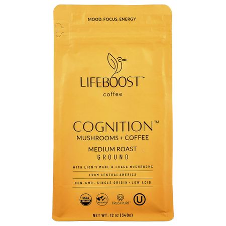 Lifeboost, Cognition™, Гриб + Кофе, Молотый кофе, Средняя обжарка, 340 г (12oz)