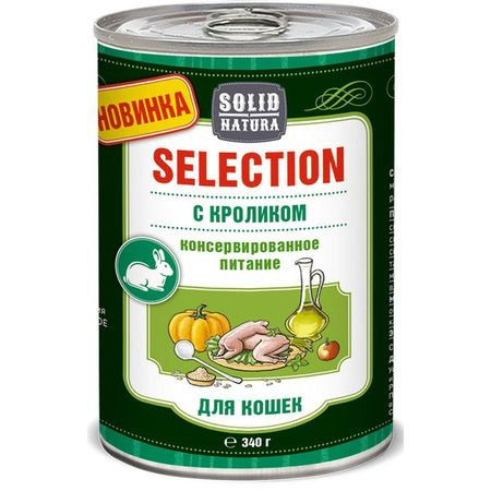 Solid Natura Selection влажный корм для кошек с кроликом кусочки в соусе в консервах - 340 г 1 шт 147₽