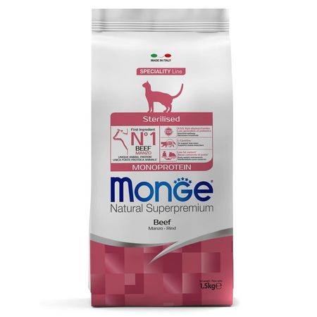 Monge Cat Speciality Line Monoprotein Sterilised полнорационный сухой корм для стерилизованных кошек, с говядиной - 1,5 кг