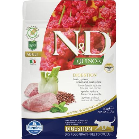 Farmina N ampD Quinoa Cat Grain Free Digestion Lamb сухой беззерновой корм для взрослых кошек для поддержки пищеварения с ягненком и киноа - 300 г 1164₽