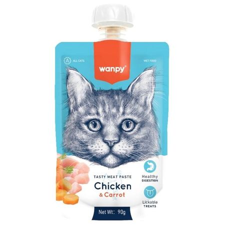 Wanpy Cat Лакомство для кошек Мясной мусс, с курицей и морковью - 90 г
