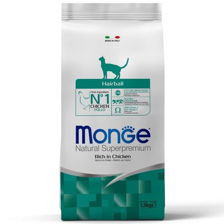 Monge Cat Daily Line Hairball полнорационный сухой корм для кошек, для выведения комков шерсти - 1,5 кг