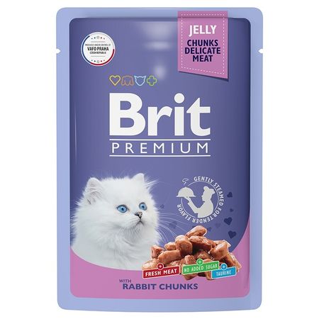 Brit Premium полнорационный влажный корм для котят с кроликом кусочки в желе в паучах - 85 г 938₽