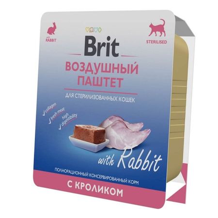 Brit Premium полнорационный влажный корм для стерилизованных кошек воздушный паштет с кроликом в ламистерах - 100 г 1302₽