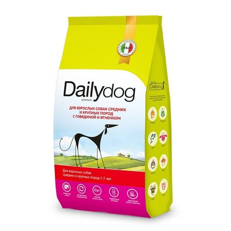 Dailydog Classic line сухой корм для взрослых собак средних и крупных пород с ГОВЯДИНОЙ и ЯГНЕНКОМ - 3 кг 938₽