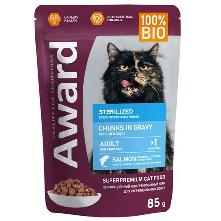 Award Sterilized Chunks in Gravy Adult Turkey Sterilized влажный корм для стерилизованных кошек с ЛОСОСЕМ кусочки в соусе в паучах - 85 г 1944₽