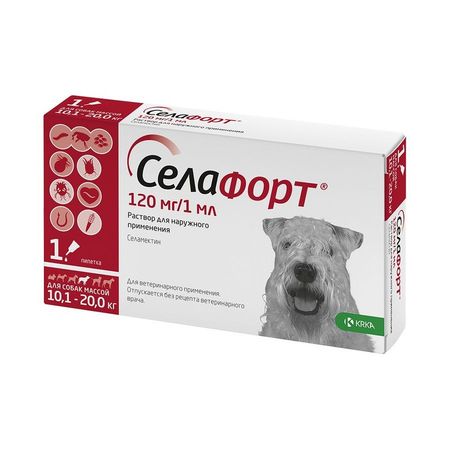 KRKA Селафорт капли от блох и клещей для собак массой 101 - 20 кг 120 мг 1 мл 1 пипетка 1036₽
