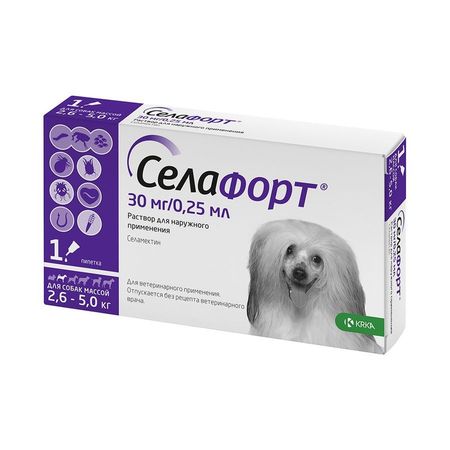 KRKA Селафорт капли от блох и клещей для собак массой 26 - 5 кг 30 мг 025 мл 1 пипетка 571₽