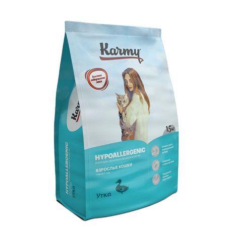 Karmy Hypoallergenic Adult полнорационный сухой корм для кошек старше 1 года склонных к пищевой аллергии c уткой - 15 кг 1307₽