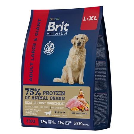 Brit Premium Dog Adult Large and Giant полнорационный сухой корм для собак крупных и гигантских пород с курицей - 3 кг 1396₽