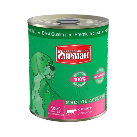 Четвероногий гурман влажный корм для собак Мясное ассорти с языком в консервах - 340 г х 12 шт 1281₽