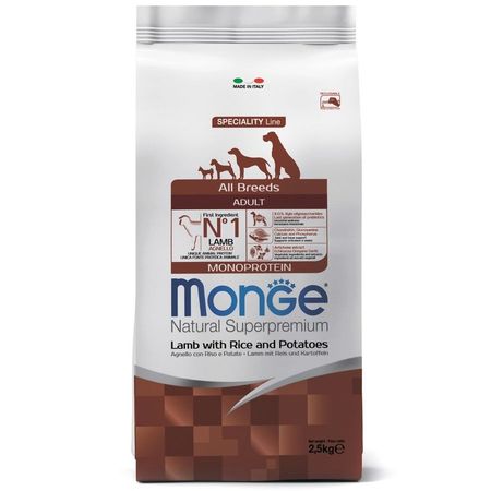 Monge Dog Speciality Line Monoprotein полнорационный сухой корм для собак с ягненком рисом и картофелем - 25 кг 2469₽