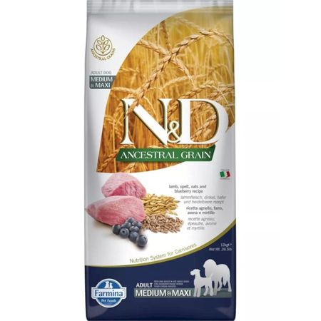 Farmina N ampD Ancestral Grain Dog Lamb Blueberry Adult Medium amp Maxi сухой низкозерновой корм для взрослых собак средних и крупных пород с ягненком и черникой - 12 кг 9922₽