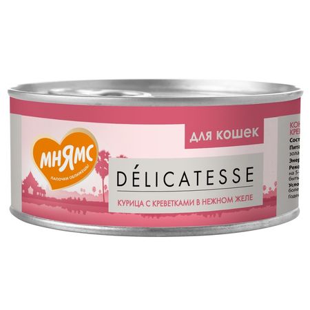 Мнямс Delicatesse влажный дополнительный корм для кошек курица с креветками нежном желе в консервах - 70 г х 24 шт 2305₽