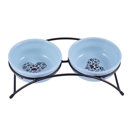 КерамикАрт миски на подставке для собак и кошек двойные, синие 2x290 мл