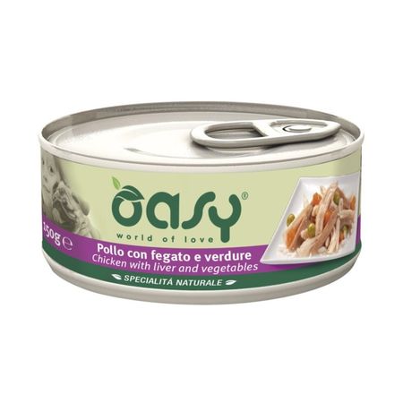 Oasy Wet Dog Specialita Naturali Chicken Liver Vegetables влажный корм для взрослых собак, дополнительное питание с КУРИЦЕЙ, ПЕЧЕНЬЮ и овощами, в консервах - 150 г