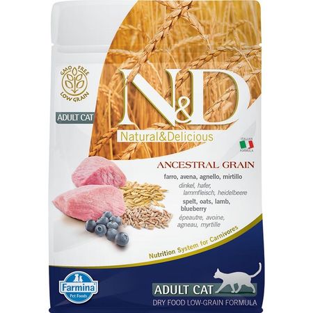 Farmina N ampD Ancestral Grain Cat Lamb Spelt Oats And Blueberry Adult сухой низкозерновой корм для взрослых кошек с ягненком и черникой - 300 г 623₽