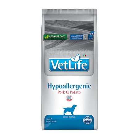 Vet Life Dog Hypoallergenic Pork amp Potato полнорационный сухой корм для собак для снижения пищевой аллергии иили непереносимости диетический со свининой и картофелем - 12 кг 12907₽