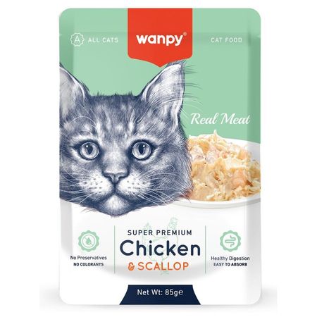Wanpy Cat для кошек из курицы и гребешкаt 85 г паучи 9547₽
