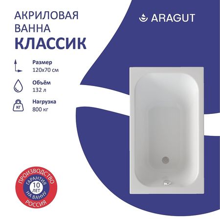 Акриловая ванна ARAGUT Классик 120х70 Щ0000063270 цвет Белый