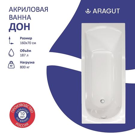 Акриловая ванна ARAGUT Дон 160х70 Щ0000063295 цвет Белый 17610₽