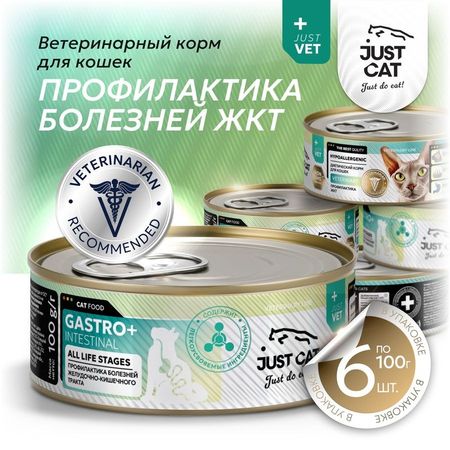 Just Cat Vet Gastrointestinal диетический влажный корм для кошек при нарушениях работы желудочно-кишечного тракта в консервах - 100 г 6 шт 801₽
