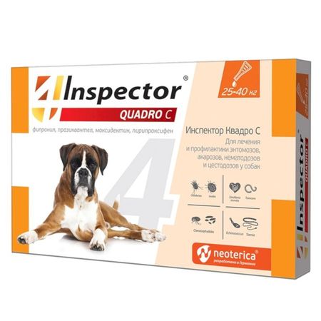 Inspector Quadro капли для собак весом 25-40 кг от внешних и внутренних паразитов - 1 пипетка 1109₽