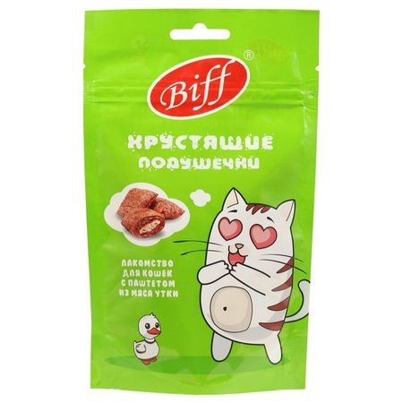 Biff лакомства для кошек хрустящие подушечки с паштетом из утки - 60 г 48₽