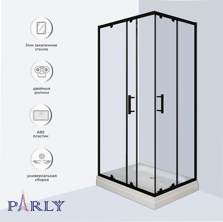 Душевой уголок Parly 80x100 QZ81B N профиль Черный стекло прозрачное 25500₽