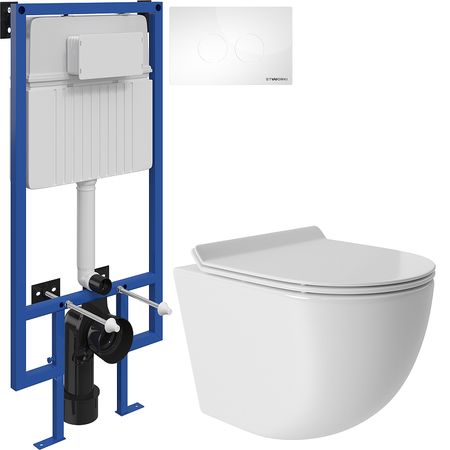 Комплект унитаза с инсталляцией STWORKI OVOT0110510162500470 цвет Белый глянец с сиденьем Микролифт и клавишей смыва цвет Белый глянцевый 32790₽