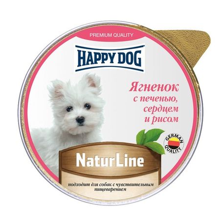 Happy Dog Natur Line полнорационный влажный корм для собак и щенков паштет с ягненком печенью сердцем и рисом в ламистерах - 125 г 1352₽