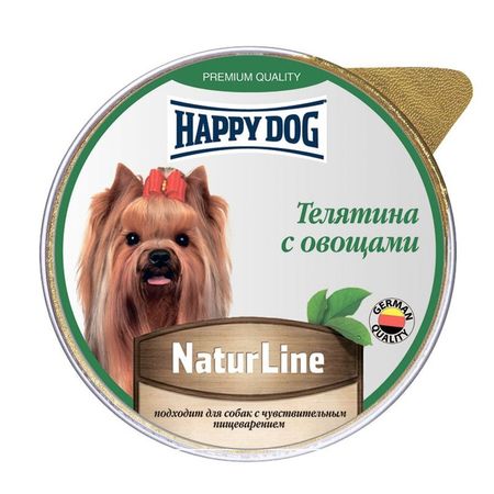 Happy Dog Natur Line полнорационный влажный корм для собак и щенков паштет с телятиной и овощами в ламистерах - 125 г 1352₽