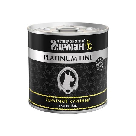 Четвероногий Гурман Platinum line консервированный корм с сердечками куриными в желе для взрослых собак всех пород - 240 г 12 шт 1608₽