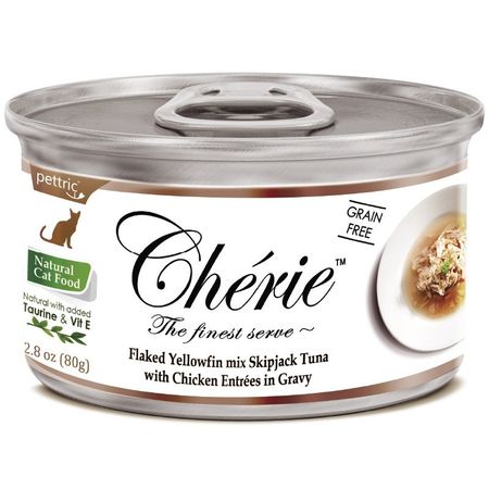 Pettric Cherie Flaked Yellowfin Mix влажный корм для кошек, с тунцом и курицей, волокна в подливе, в консервах