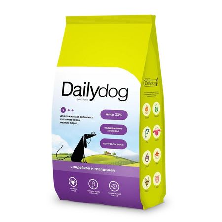 Dailydog сухой корм для пожилых собак средних и крупных пород, склонных к полноте, с индейкой и говядиной