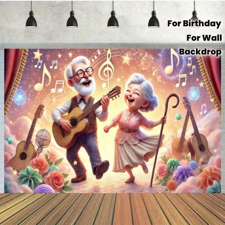 2D Music Themed Backdrop for Grandparents Birthday with Dancing Couple 47.2x31.5inch/120*80cm