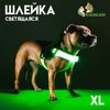 Шлейка светящаяся размер XL, стропа 2.5 см, ОГ 60-70 см, 3 режима свечения зелёная