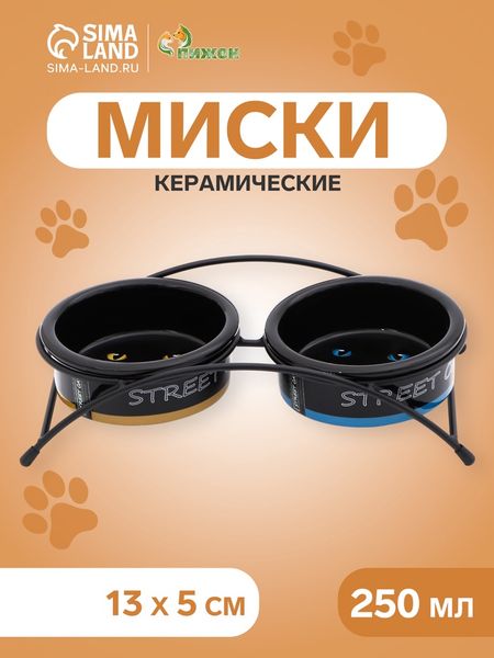 Миски керамические на подставке 2×250 мл